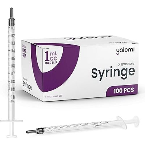 1mL Luer Slip Syringe (No Needle) – 100 Pack | Sterile & Individually Wrapped | Professional, Industrial & Personal Use | Yalomi