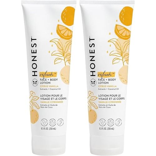 The Honest Company Hydrating Face and Body Lotion,Fast Absorbing,Naturally Derived Hypoallergenic,Citrus Vanilla Refresh,8.5 fl oz,(Pack of 2)
