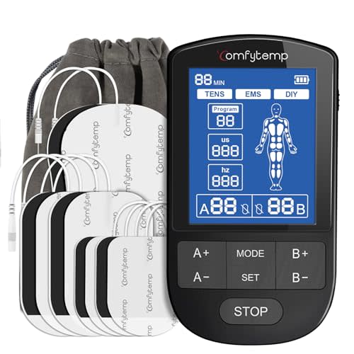 Comfytemp TENS Unit Muscle Stimulator for Pain Relief Therapy, TENS Machine with 24 Modes and DIY, Dual Channel EMS Unit, Pulse Muscle Massager for Back, Shoulder, Sciatica, Arm, 10 Electrode Pads