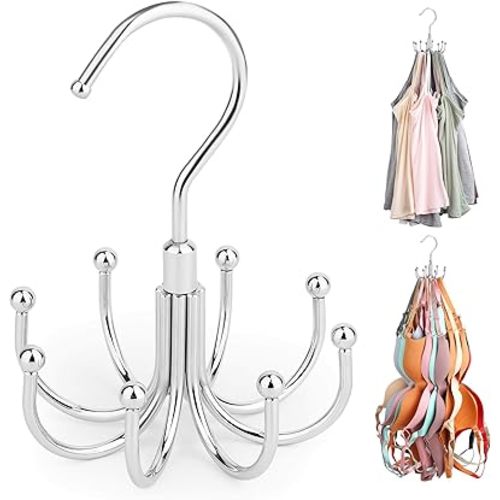 ZEDODIER Tank Top Hanger, Rotatable Bra Organzier for Closet, Max 24 Storage Capacity Sport Bras Holder, Metal Space Saving Closet Organizers and Storage, Silver