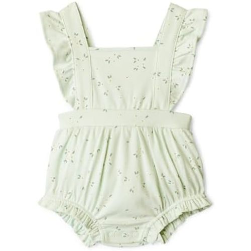 Amazon Essentials X Sofia Grainge Baby Girls' Baby Girls Ruffle Romper, Pale Mint Green Ditsy Floral, 6-9 Months