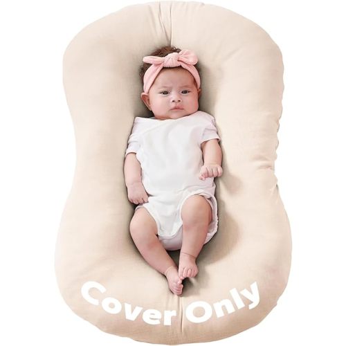 FUNUPUP Muslin Baby Lounger Cover Only Compatible with Snuggle Me Lounger, Infant Lounger Pillow Cover for Newborn, Removable Newborn Lounger Cover for Boys and Girls, Only Cover, Beige