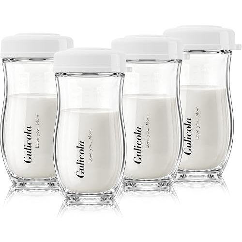 Gulicola Glass Baby Breastmilk Storage Bottles 8 oz, Wide Neck Breastmilk Collection Bottles, 4 Pack - White