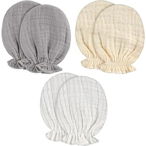 Muslin Baby Mittens Newborn Baby Muslin Mittens, 100% Cotton 0-6 Months No Scratch Elastic Wrist Soft Breathable Gloves for Boys and Girls
