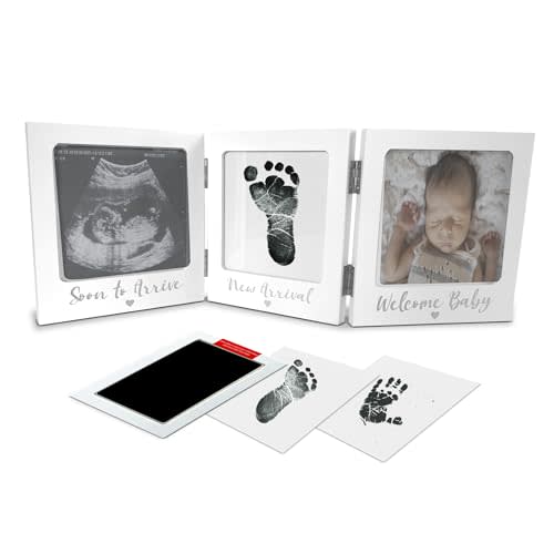 Sonogram Picture Frame with Inkless Hand and Footprint Kit, Gender Neutral Baby Nursery Decor Ultrasound Photo Frame, Newborn Essentials and Baby Must Haves, Push Present for New Moms and Baby Milestone Keepsake