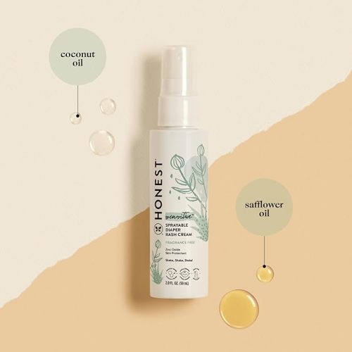The Honest Company Baby Diaper Rash Cream Spray, Moisturizing, Calming Zinc Oxide, Hypoallergenic, Dermatologist Tested, Cruelty-Free, 2 fl oz