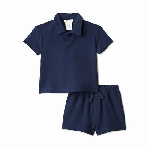 Amazon Essentials x Sofia Grainge Toddlers and Baby Boys' Cotton Pique Short Sleeve Shirt & Shorts Play Set