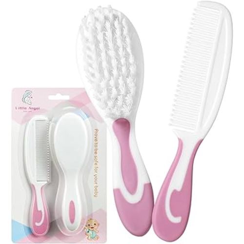 Baby Hair Brush and Comb Sets, New Born Baby Hair Brushes, Perfect Baby Registry Gift for Newborns(Pink)