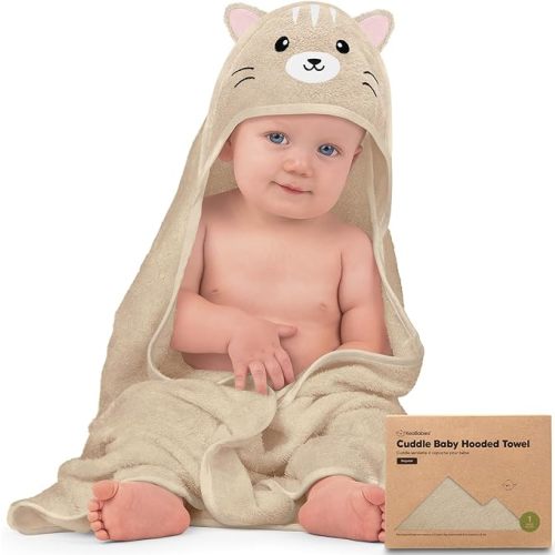 KeaBabies Baby Hooded Towel - Viscose Derived from Bamboo Baby Towel, Toddler Bath Towel, Infant Towels, Large Hooded Towel, Organic Baby Towels with Hood for Girls, Babies, Newborn Boys (Cat) - Regular