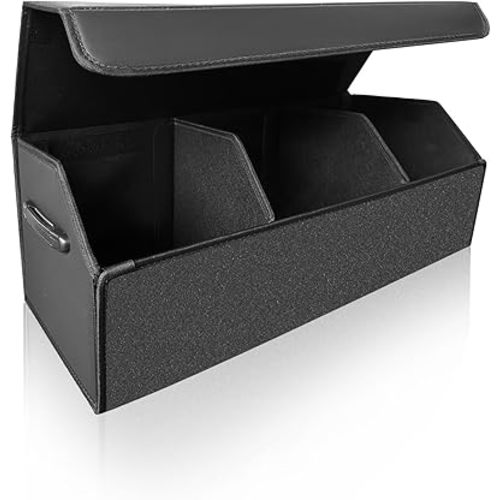 Car Organizers for Trunk for Suv Sedan, Leather Storage Box,Extra Large,Magnetic Lid,Collapsible and Adjustable, S004, Black