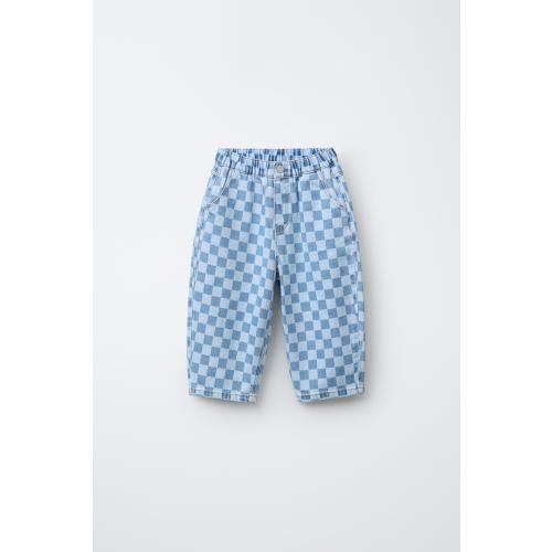CHECKERBOARD BALLOON JEANS - Mid-blue | ZARA United States