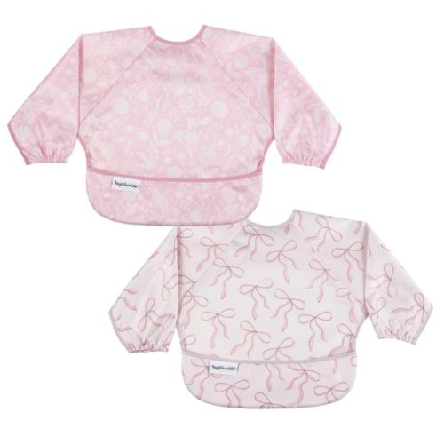 Mess-Proof Full Sleeve Bibs - 2 Pack Sets for Babies and Toddlers - Toile Bows