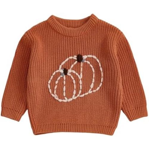 Toddler Baby Girl Boy Halloween Outfit Pumpkin Embroidery Knit Sweater Sweatshirt Outerwear Fall Winter Clothes
