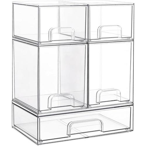 Stackable Storage Drawers Set of 5, Clear Plastic Organizer Bins - TikTok Shop