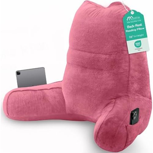 Sasttie Reading Pillow for Bed, Back Pillow for Sitting Up, Rose Pink