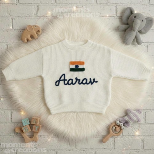 Etsy: Custom Name Indian Flag Baby Sweater