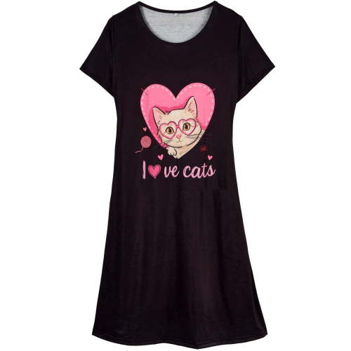 DAKIMOE Cotton Nightgowns for Women Soft Cotton Short Sleeve Night Shirts Womens Print Sleep Shirts Loose Comfy Pajamas Sleepwear