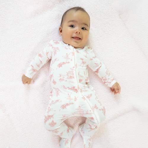 Ballet Toile - 2 Way Ruffle Back Zipper Footie: NB – Angel Dear