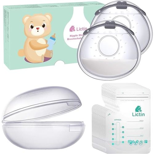 Lictin Breast Shell Breastmilk Collector for Breastfeeding - 2 Pcs Silicone Breast Pad Nursing Cup Milk Saver for Nursing Moms Protect Sore Nipples Soft and Reusable with Box