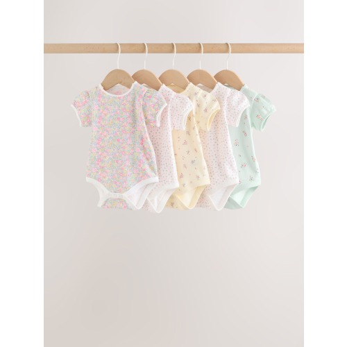 Pink/Yellow Short Sleeve Baby Bodysuits 5 Pack