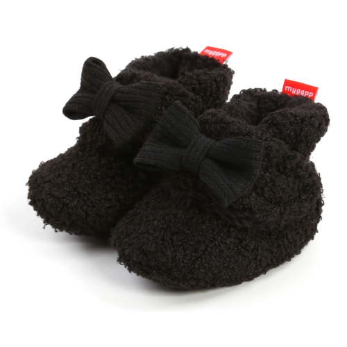 Lilgiuy Infant Kids Girl's Boots Baby Soft Cotton Shoes Toddler Bow-knot Warm Shoes Black6-9 Months Winter Fashion 2022