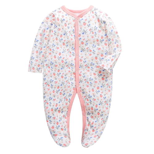 ATAIKU Infant Baby Girls' Sleep and Play Footed Pajamas One-Piece Sleeper Button Romper Jumpsuit Cotton PJs For Newborn
