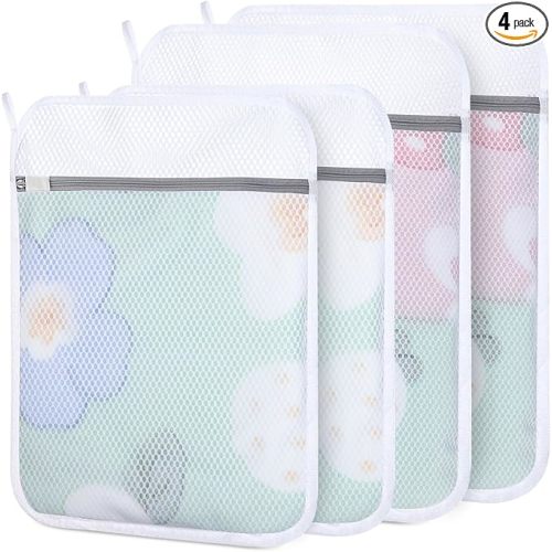 4 PCS Durable Honeycomb Mesh Laundry Bags for Delicates with Zipper, 16" x 20"+20" x 24" Reusable Laundry Bag Mesh Wash Bags for Washing Machine for Clothes, Shoes, Socks, Bra (2L + 2XL, White)