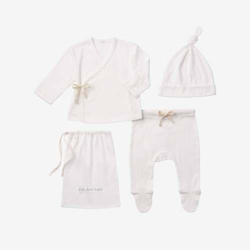 White Organic Cotton Pointelle Layette 3 Pc Gift Set
