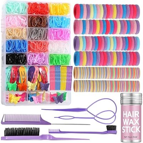 Hair Accessories for Girls,Hair Ties,Hair Kit Gift for Girls,Colorful Elastic Rubber Bands with Hair Clips
