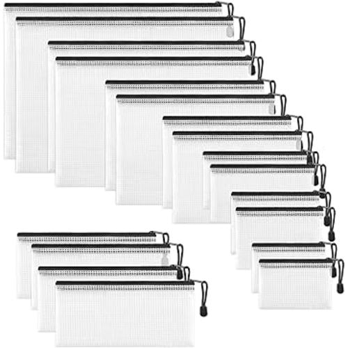 JARLINK 18 Pack 8 Sizes Mesh Pouch, Waterproof Zipper File Bags Document Multipurpose Travel Bags for Office, School, Board Game, Puzzles, Cosmetics, Travel Accessories, and Home Organize, Black