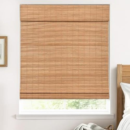 UNISHADES Blackout Cordless Bamboo Roman Shades 19 3/4×64 in Papara Carbon