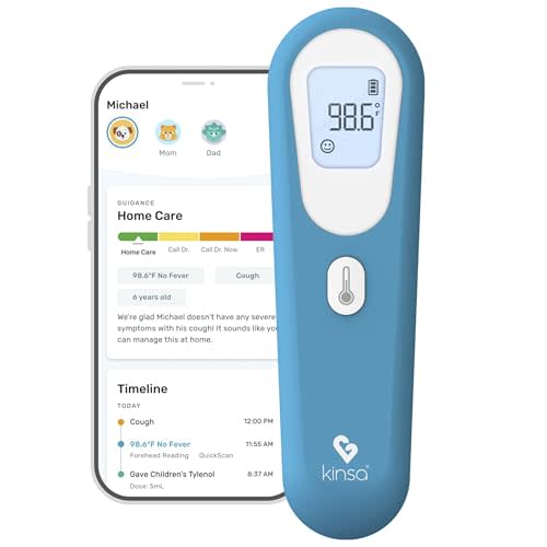 Kinsa QuickScan Smart Forehead Thermometer for Adults, Kids and Babies, No-Touch Digital Thermometer, App-Connected Family Health Tracking, Fast Accurate Fever Readings
