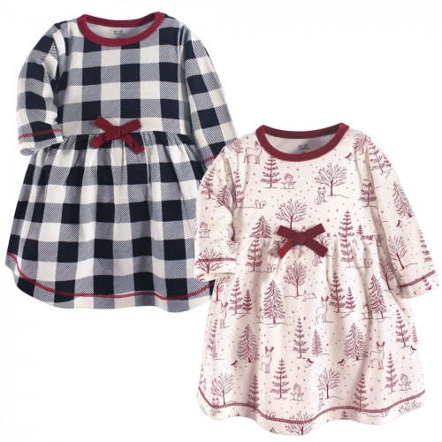 Touched by Nature Baby and Toddler Girl Organic Cotton Long-Sleeve Dresses 2pk, Winter Woodland, 0-3 Months