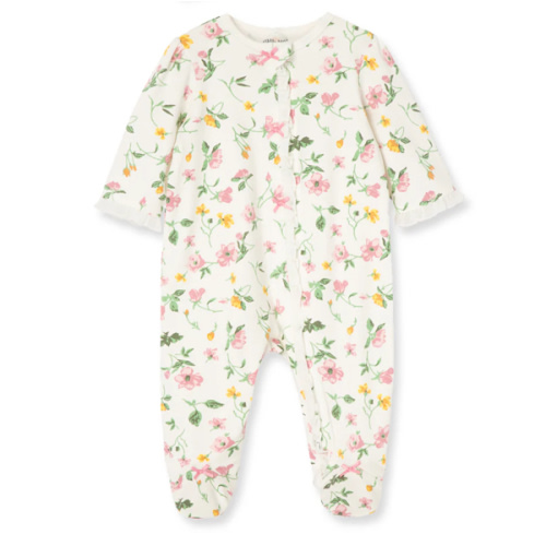 Floral Leaf 2-Way-Zip Footed One-Piece And Hat