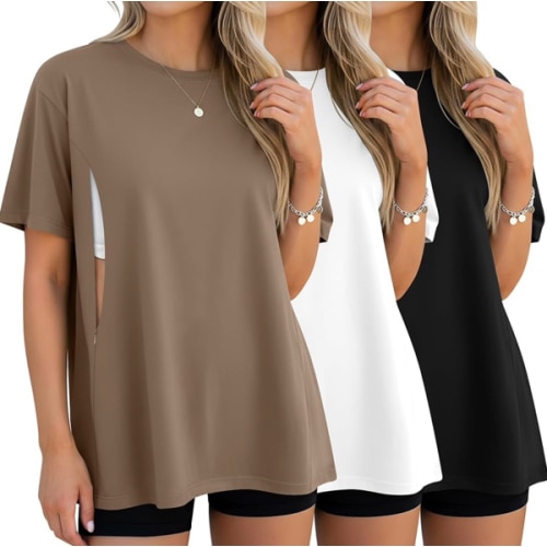 3 Pack Women's Oversize Nursing Breastfeeding Shirts Hidden Zipper Short Sleeve Loose Fit Maternity Tops