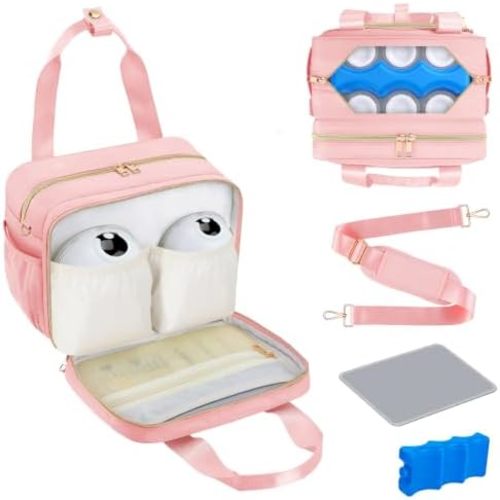 PIIOSER Breastmilk Cooler Travel Bag, Fits 6 Baby Bottles Up to 9 Oz, Pink