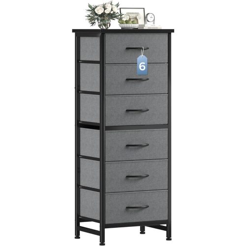 DUMOS 6 Drawers Dresser for Bedroom with Wheels, Fabric Storage Cabinet Organizer with Removable Fabric Bins, Sturdy Steel Frame for Living Room, Office, Entryway, Closets, Grey