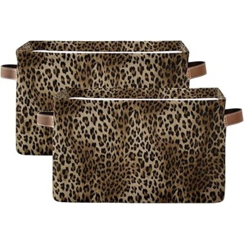 Storage Basket Cube Vintage Animal Cheetah Leopard Print Large Collapsible Toys Storage Box Bin Laundry Organizer for Closet Shelf Nursery Kids Bedroom,15x11x9.5 in,2 Pack