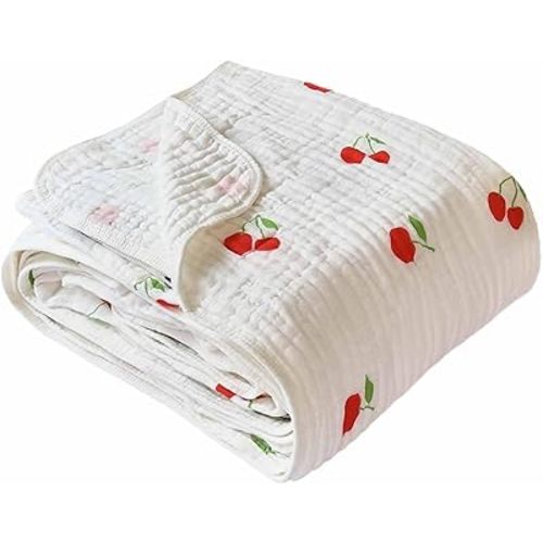 Ultra Soft 6-Layer 100% Cotton Muslin Baby Blanket 43"x43" Breathable Lightweight Swaddle Blankets for Boys and Girls Infant Toddlers Babies Newborn Birthday Gifts Cherry