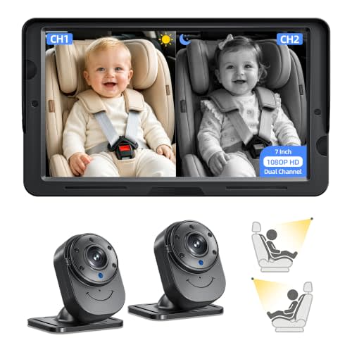 Baby Car Camera Dual Monitor: Ultra Clear Night Vision, Auto Day/Night Mode | Help Parents Driving at Night Delivers 1080P HD Imagery of Your Baby's Every Expression and Breath in Complete Darkness