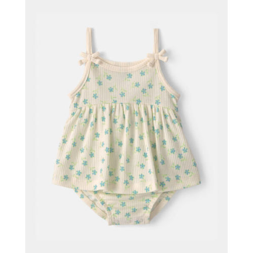 Baby Girl Floral Rib Sleeveless Bodysuit Dress - Cream | Carter's