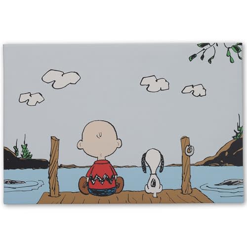 Peanuts Charlie Brown and Snoopy On Dock Gallery Wrapped Canvas Wall Decor - Peaceful Peanuts Wall Art for Home