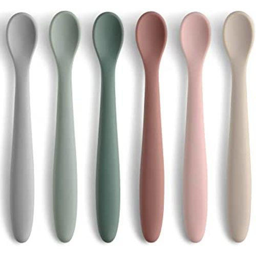 6-Piece Silicone Feeding Spoons for First Stage Baby and Infant, Soft-Tip Easy on Gums I Training Spoon | Baby Utensils Feeding Supplies, Dishwasher & Boil-proof