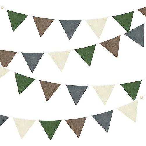 2 Sets of Green Brown Grey Pennant Banner 24Pcs Flags Nursery Garland Woodland Fabric Triangle Streamers for Kids Jungle Safari Summer Camping Birthday Baby Shower Party Decorations Baby Room Decor