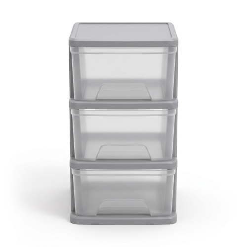 Starplast 3-Drawer Organization Tower Medium Storage Cart, Silver Plastic