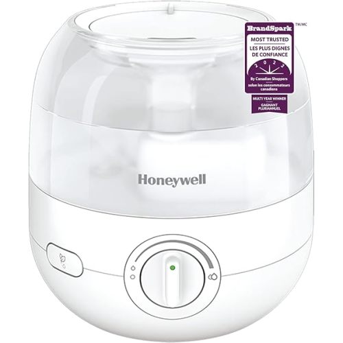 Honeywell HUL525WC Mini Mist™ Ultrasonic Cool Humidifier, White, With Essential Oil Tray, Variable Output Control, Auto Shut-off, Ultra Quiet Operation, Directional Outlet, Visible Mist