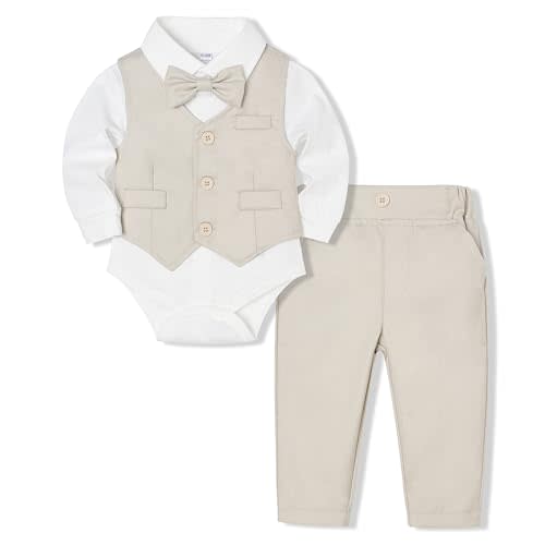 Baby Boy Suit Set Infant Tuxedo Formal Outfit Shirt Vest Pants Bow Tie Wedding Baptism Birthday Party