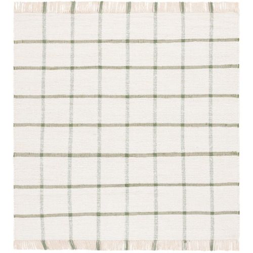 Montauk MTK322 Hand Woven Indoor Area Rug - Ivory/Green - 6'x6' - Safavieh: Gingham Check Pattern, Recycled Cotton, Scandinavian Style