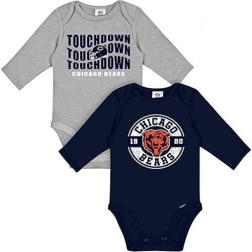 Gerber Baby NFL 2-Pack Long Sleeve Onesie Bodysuit, Bears, 0-3 Months