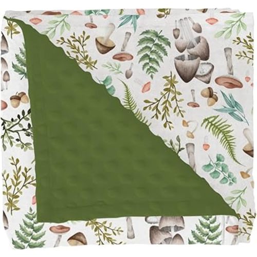 Vintage Mushroom Forest Baby Blankets for Girl Boy Retro Mushrooms Green Leaves Soft Mink Dotted Backing Double Layer Swaddle Blanket Magical Plant Bed Throws for Infant Toddler Nursery 30x40